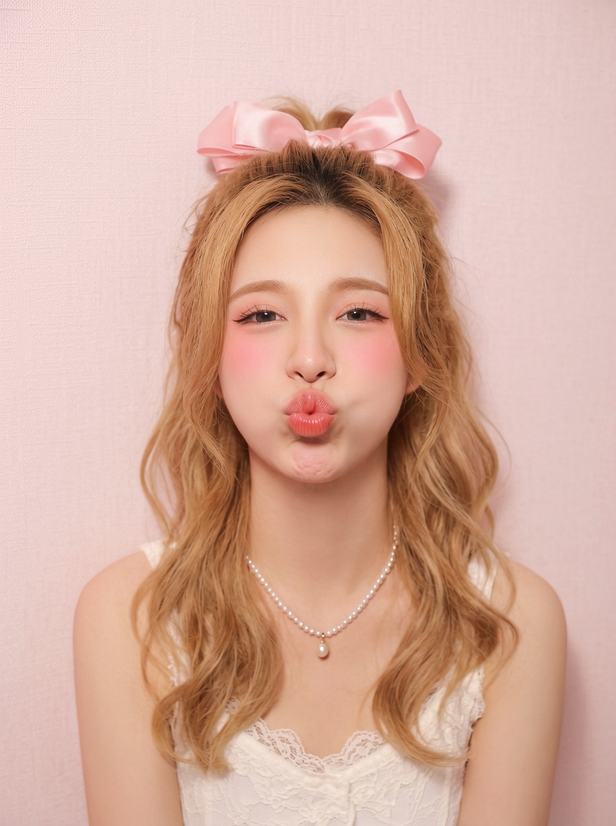 ERNIE Image sample — stylized beauty portrait with pink bow